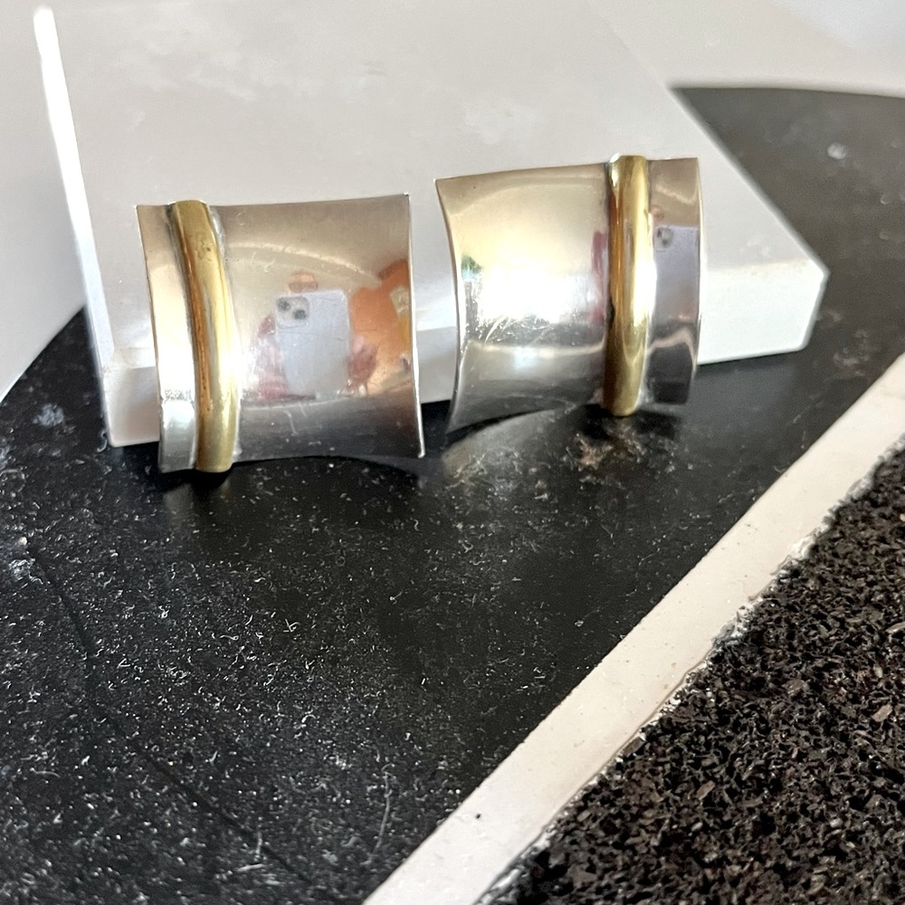 Two-Tone Silver and Gold Curved Clip Earrings